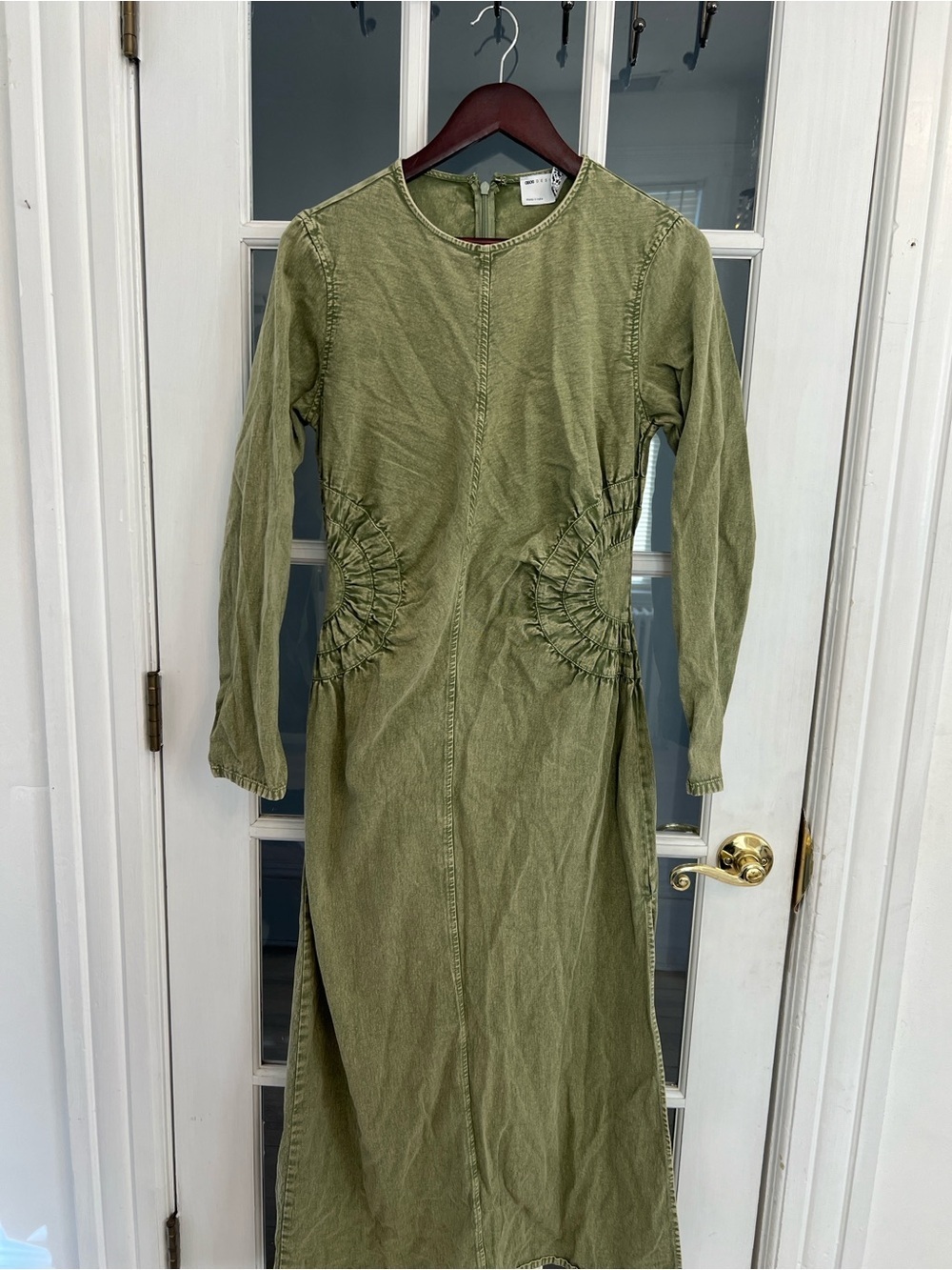 ASOS DESIGN Women’s Acid Wash Green Twill Circle Side Detail Midi Dress Size 10